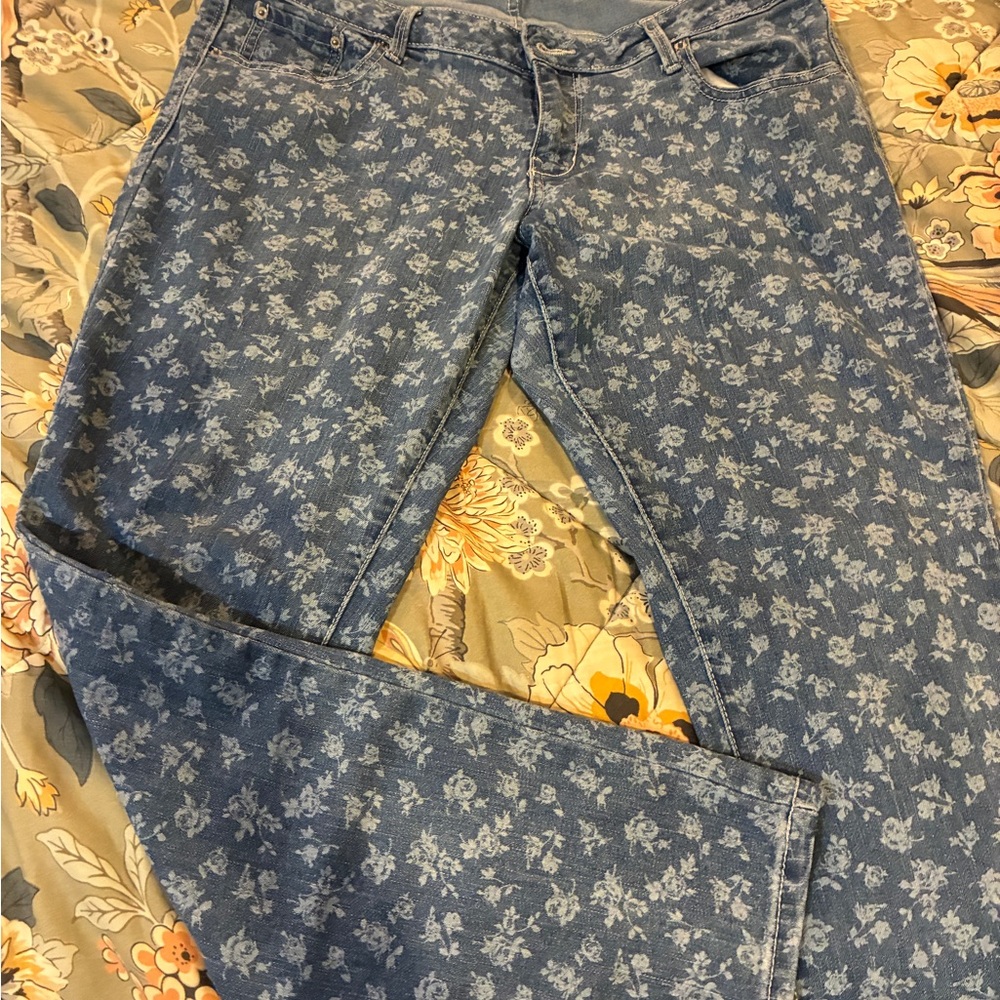 Old Navy Blue Floral Women's Straight Leg Jeans